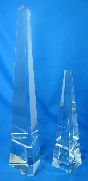 2 Baccarat Luxor Obelisks - 10" 15": 2 Signed Baccarat Luxor Obelisks - 15" and 10" tall, both signed; no chips, cracks or scratches.