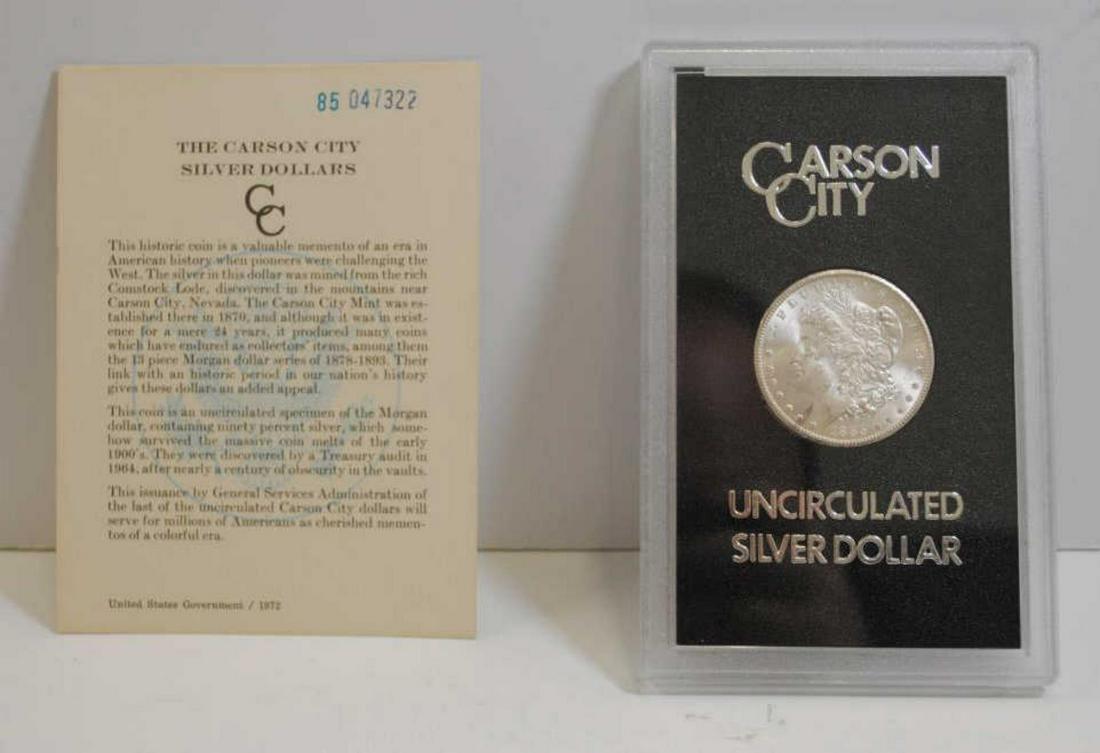 1885 Carson City Morgan w/ GSA & Papers: 1885 Carson City Morgan w/ GSA & Papers. In BU Condition. Also comes w/ original mail packaging.