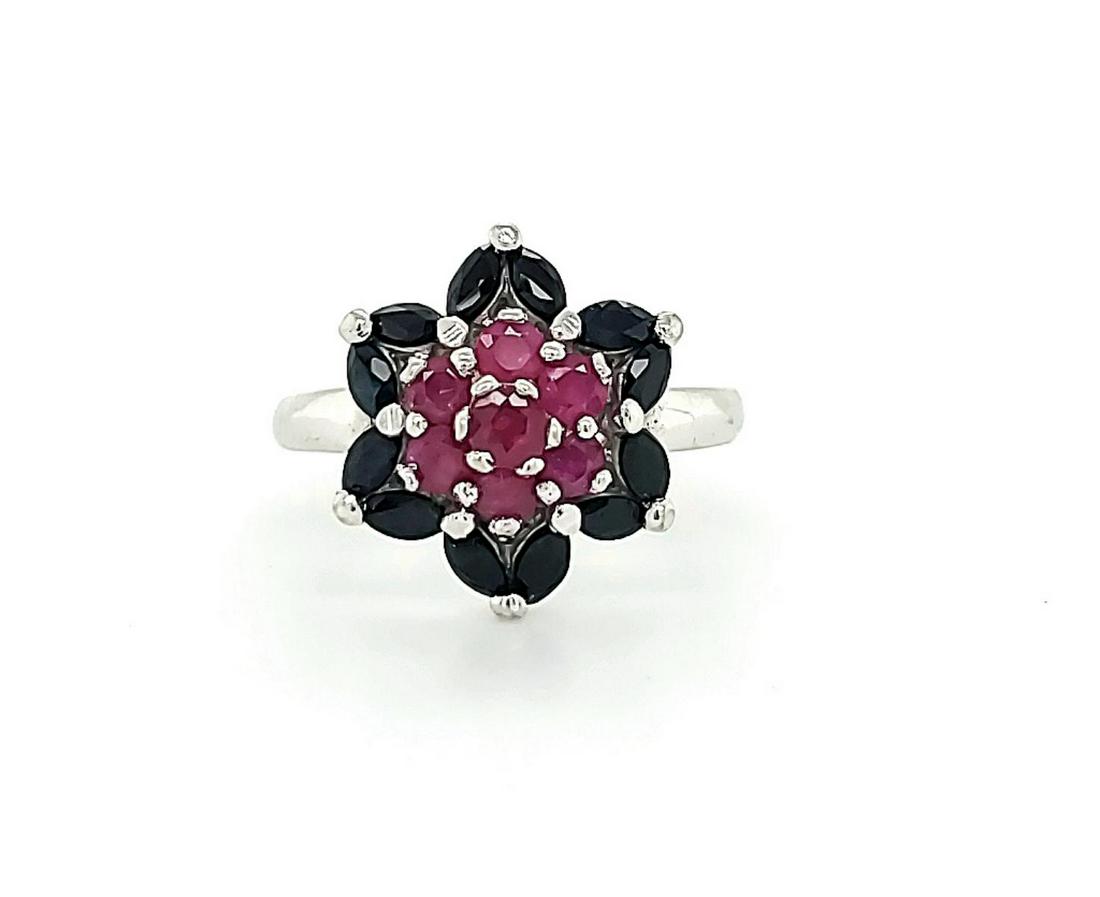 10kt white gold ruby and sapphire flower ring (1 of 6)