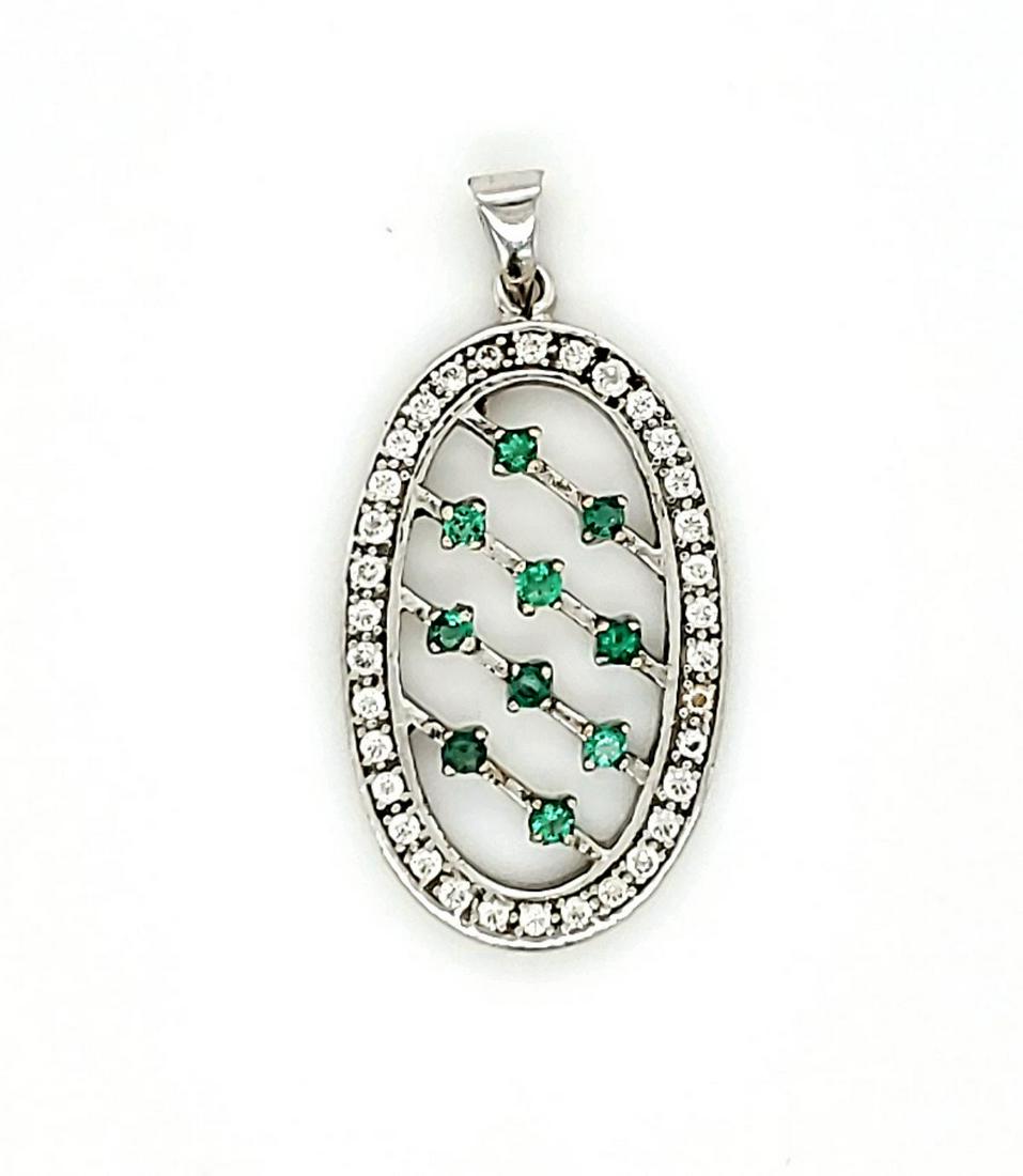 18kt white gold emerald and diamond pendant (1 of 3)