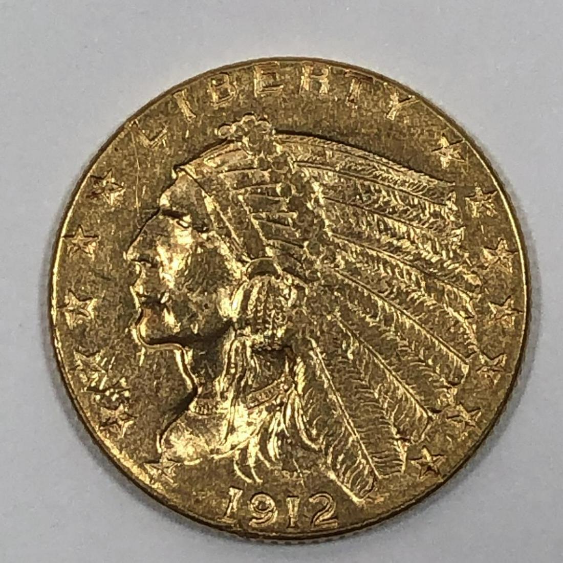 1912 $2.5 Indian Gold Quarter Eagle AU+ (1 of 2)