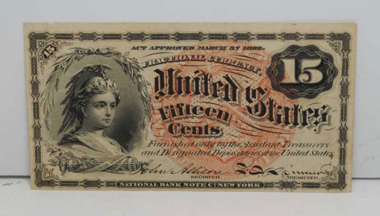 1863 15 Cent Fractional Currency Fr# 1267 CU60 (1 of 2)
