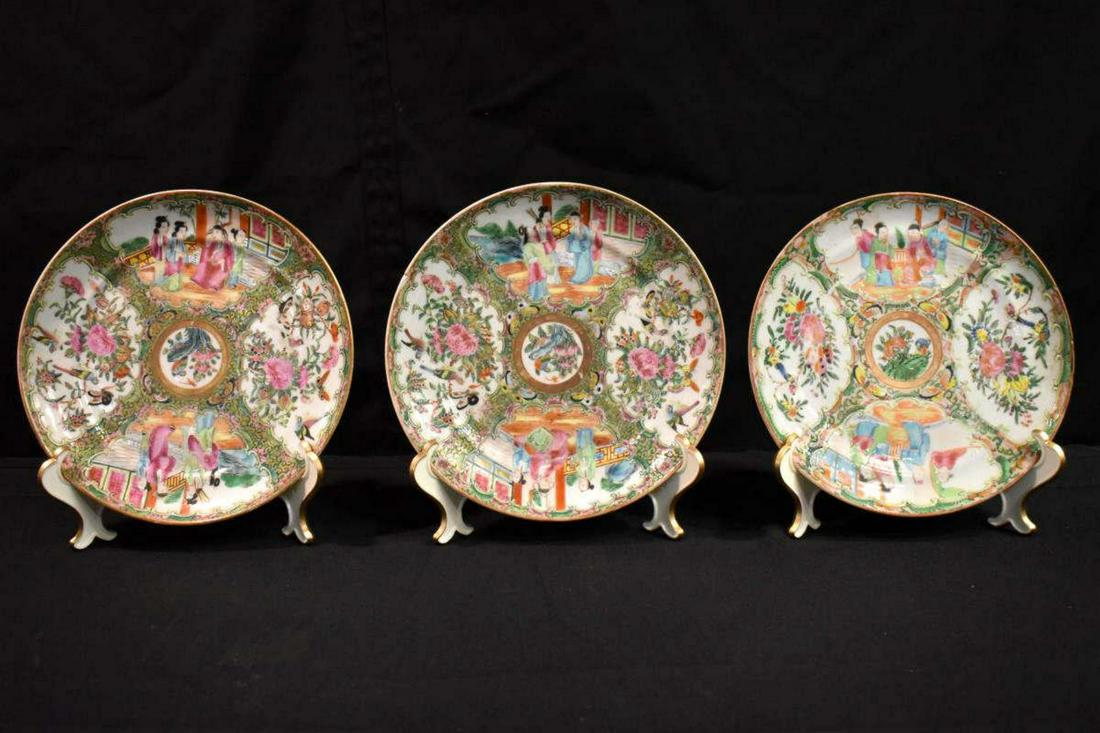 Trio of Famille Rose Medallion Vintage Plates (1 of 4)