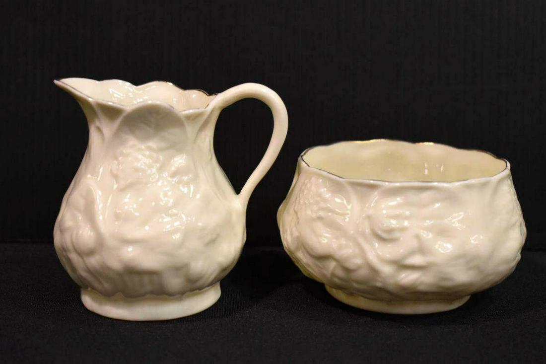 Belleek Lotus Pat. Porcelain Sugar Bowl & Creamer (1 of 4)