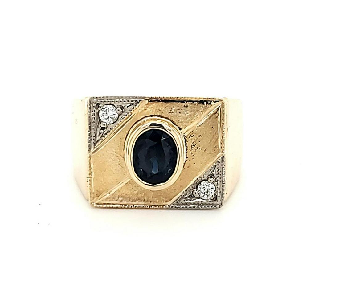 Men's 18kt yellow gold sapphire and diamond ring (1 of 6)