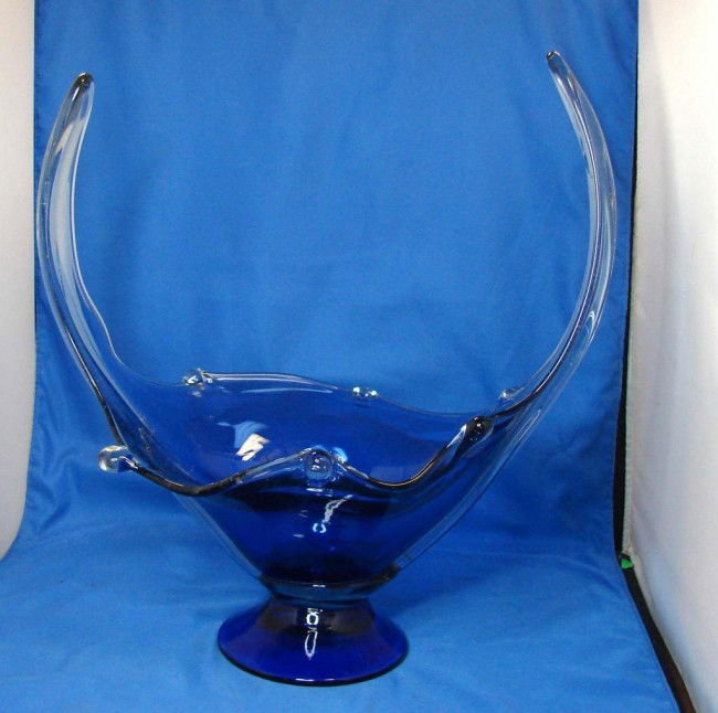 Cobalt Blue Centerpiece Bowl : Cobalt blue hand blown art glass centerpiece bowl
