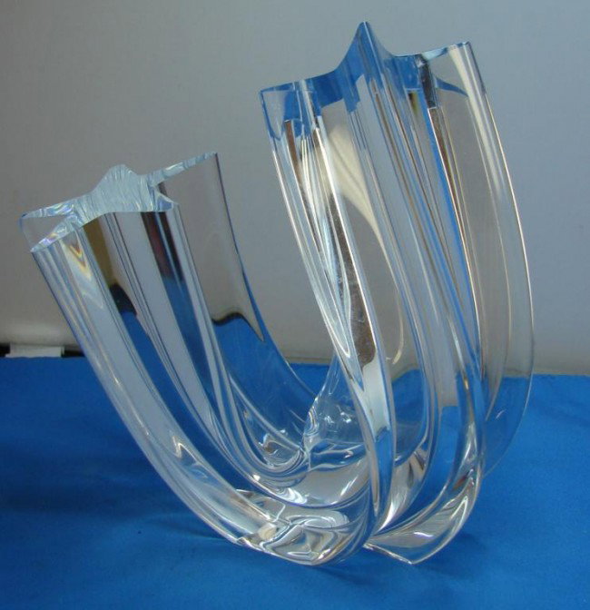 Steuben Star Stream Crystal Sculpture: Steuben Star Stream crystal sculpture, 5 1/4" high; there is a miniscule chip on one point, can barely be seen; also a crystal elephant and bud vase, not signed.