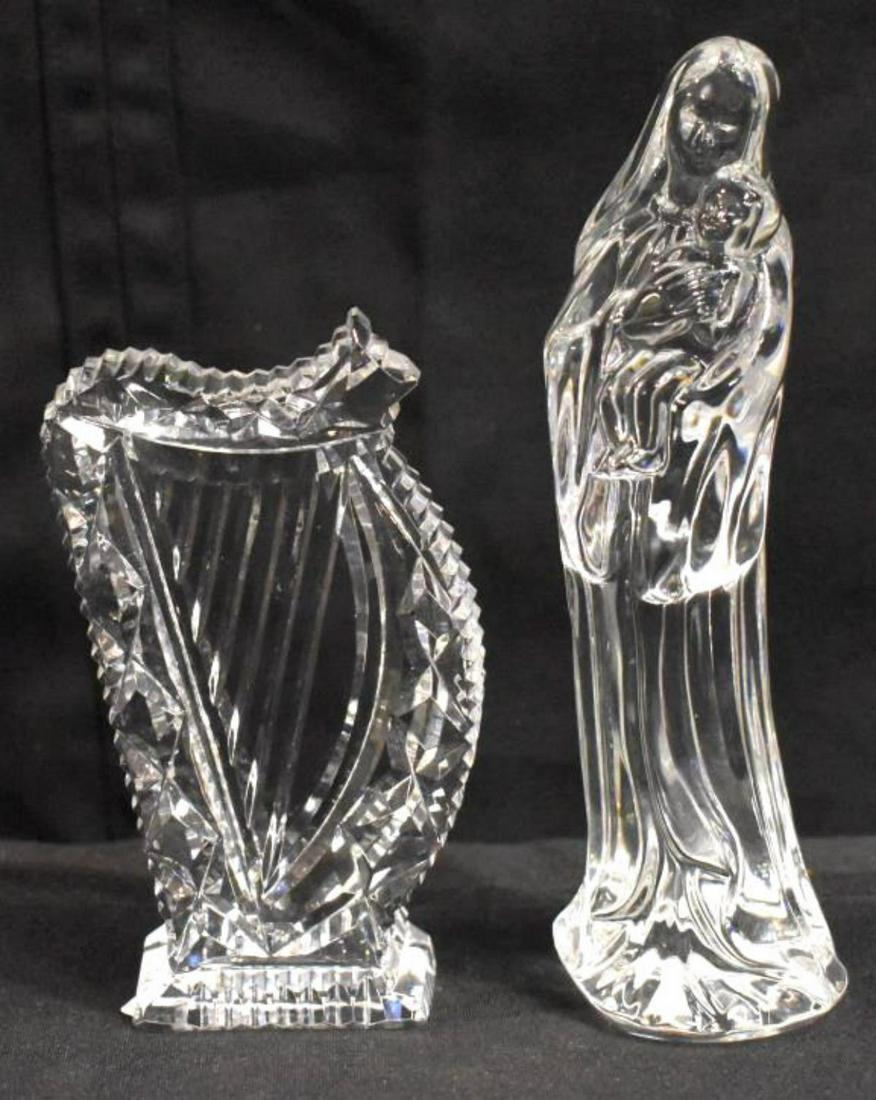 Waterford Crystal Figurine & Paperweight: Waterford Crystal Figurine & Paperweight. Waterford crystal Madonna & Child Figurine. Stands 7" tall. Waterford crystal Harp. Stands 5". Both have Waterford acid stamp on the bottom of each crystal.