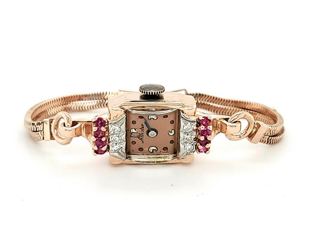14kt rose gold ruby and diamond dress watch (1 of 5)