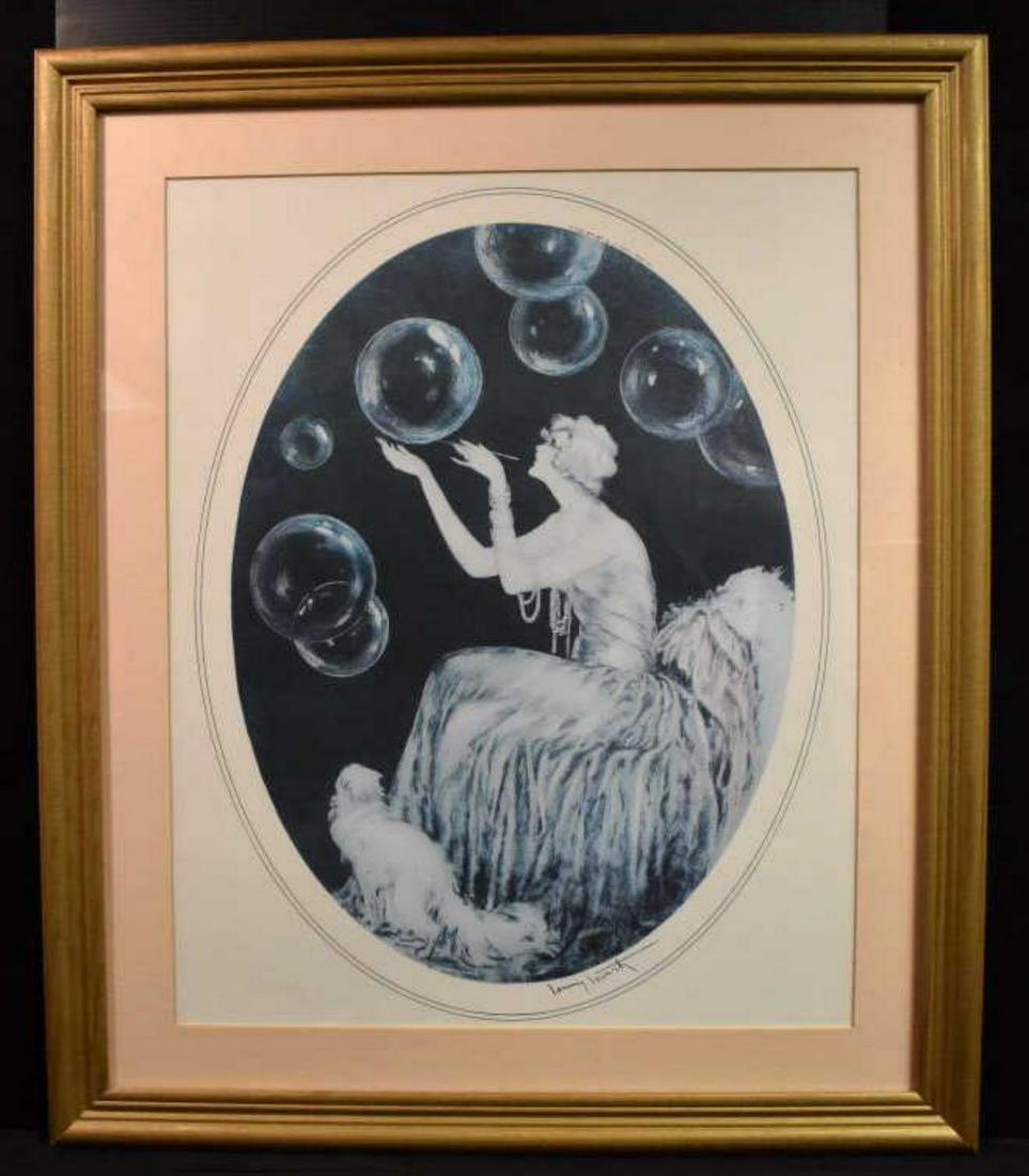 Framed Louis Icart Print Woman Blowing Bubbles (1 of 4)