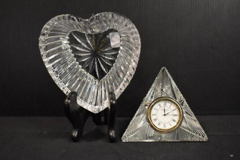 Waterford Cut Crystal Pyramid Clock & Heart Dish Mar 26, 2022
