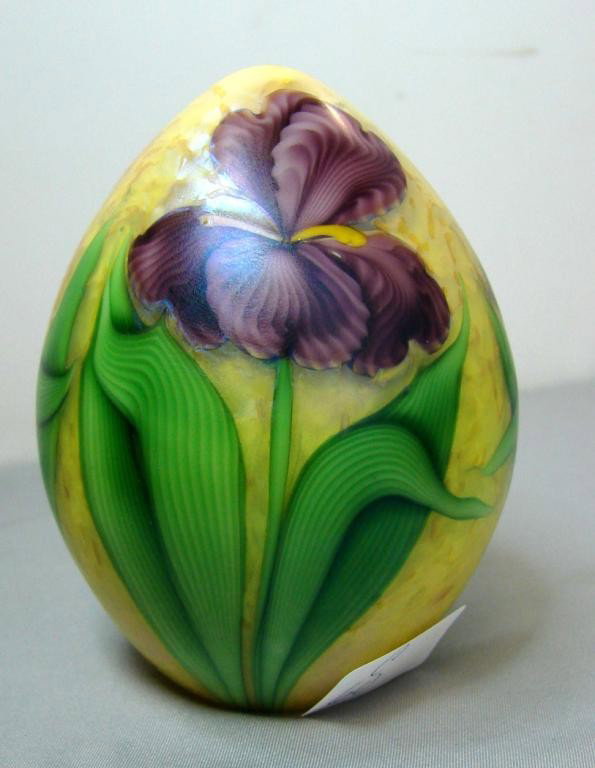 Orient & Flume Iridescent Iris Paperweight: Orient & Flume Iridescent Iris Paperweight, 4" tall, no chips, cracks or scratches.