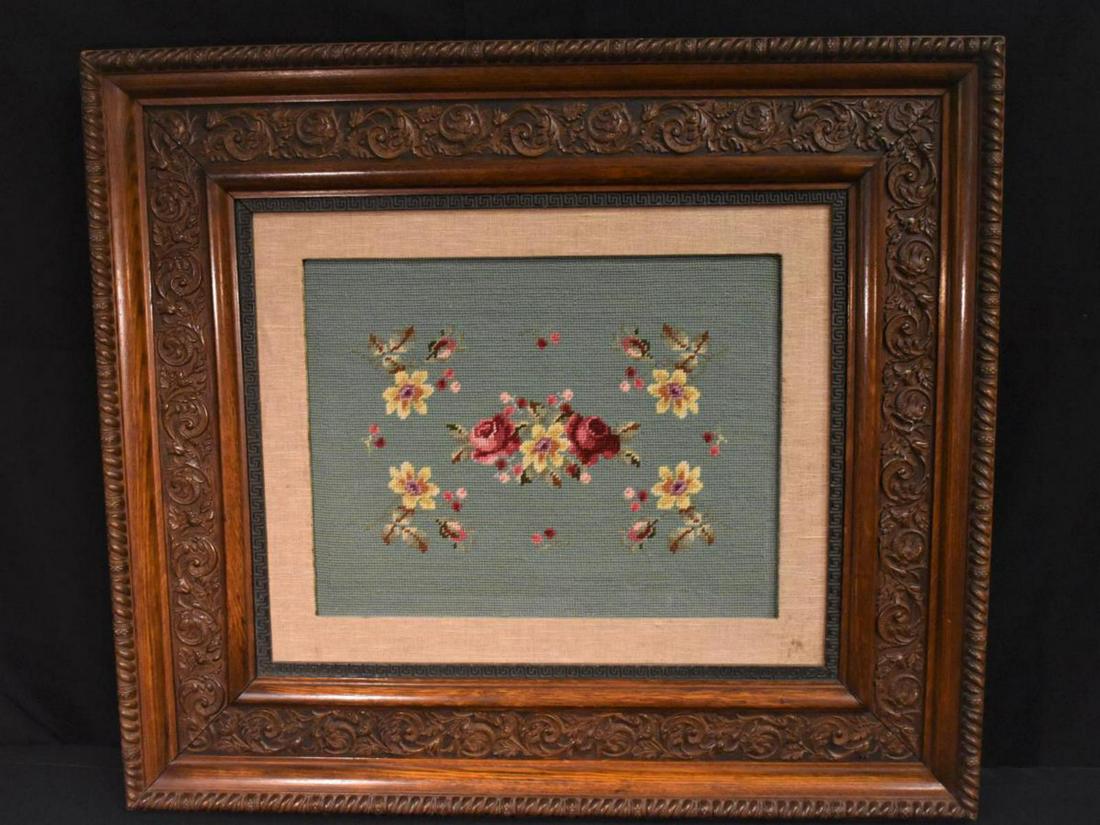 Heavy Ornate Carved Oak Frame With Needlepoint (1 of 7)