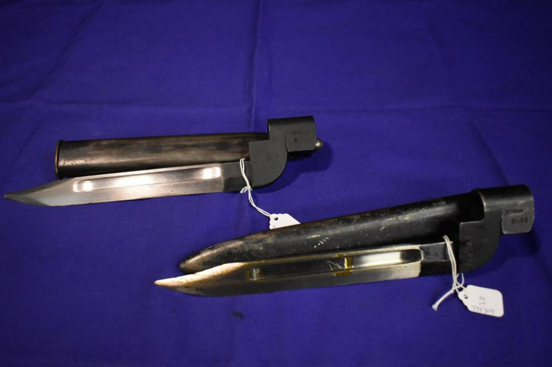 Pair of Bayonet's MK 1 No 9: British Enfield Rifle No.9 MK1 D-54 Bayonet, scabbard & No 9 MK I d-53 PF Bayonet & saccbard. (#20 & 21)