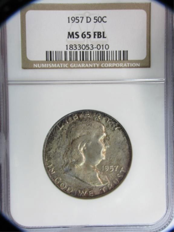1957-D Franklin Half Dollar NGC MS65 FBL: 1957-D Franklin Half Dollar NGC MS65 Full Bell Liner