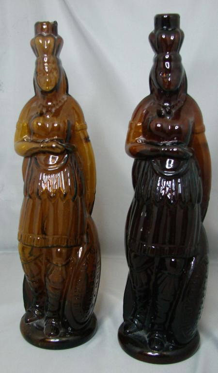 Pair Brown's Celebrated Indian Herb Bitters Bottle: Pair of Brown's Celebrated Indian Herb Bitters Bottles, one has cork in top and is marked patented Feb. 11 1868; the other has some chips on lip, marked patented 1867; no other chips that we see. Purc