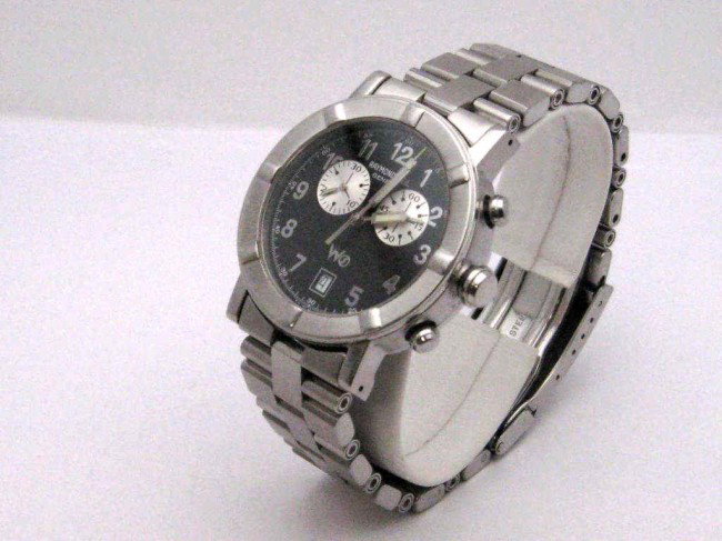 Stainless Raymond Weil Chronograph watch: Stainless Raymond Weil chronograph watch W1 quartz black dial with date. Needs new movement.