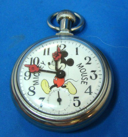 Vintage Mickey Mouse Pocket Watch: Vintage Mickey Mouse Pocket Watch in working condition.