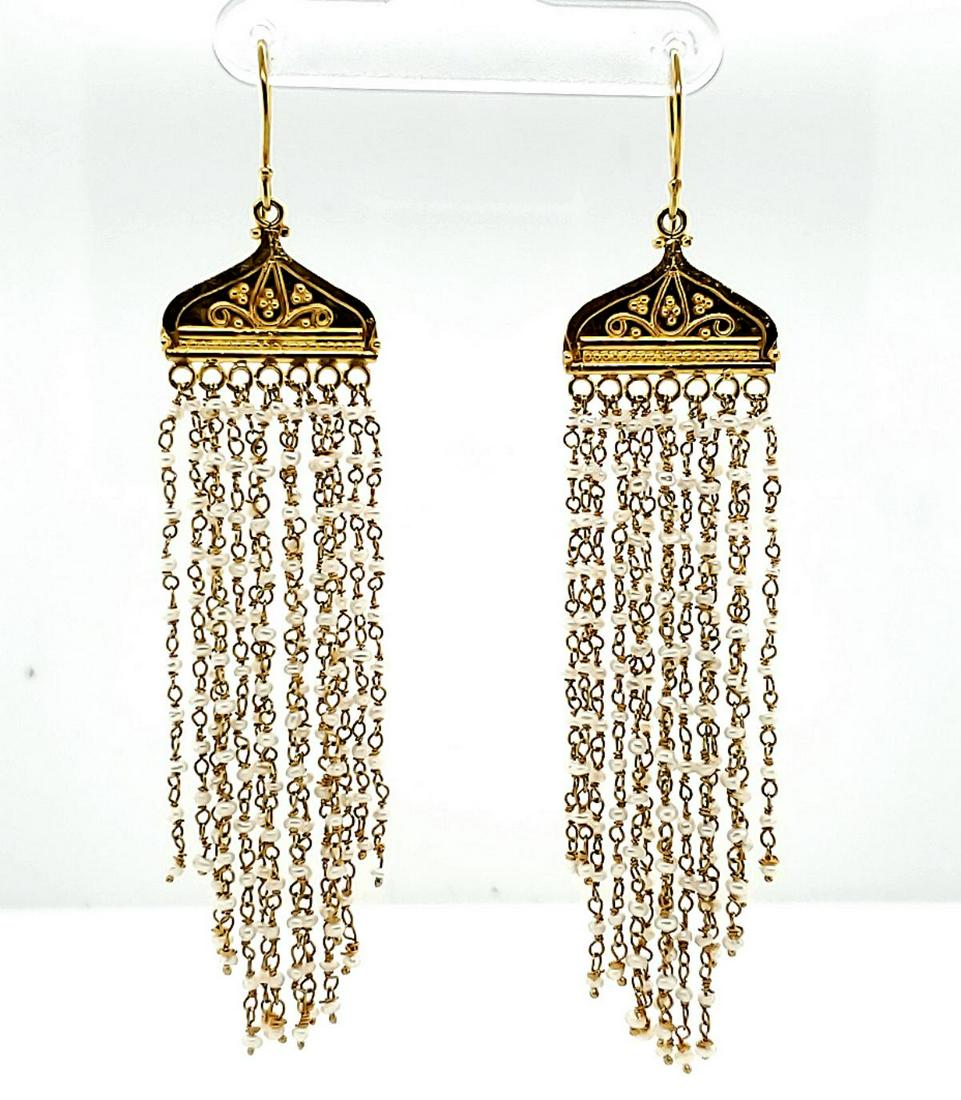 18kt yellow gold seed pearl dangle earrings (1 of 6)