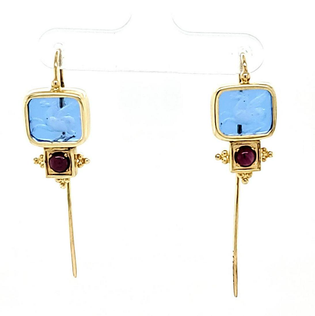 14kt yellow gold blue glass intaglio earrings (1 of 5)