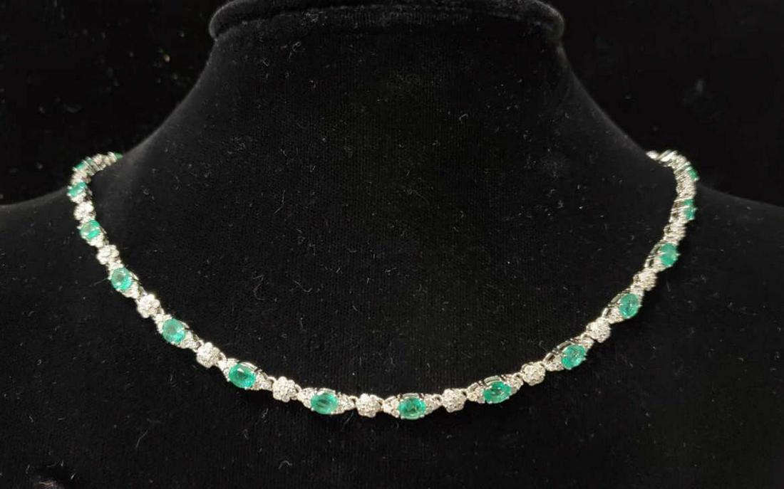 14kt white gold emerald and diamond necklace (1 of 5)