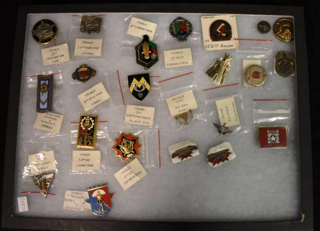 Lot of Foreign & Foreign Legion Pins & Insignia's: Lot of Foreign & Foreign Legion Pins & Insignia's, includes 2nd Regt. Vietnam, 22nd BN Legion Engr, 12th BN Fortress Engr., 17th a/b Engr. HQ, Electrical & Mechanical 10th Regt. Engr. Vannes, Israel c