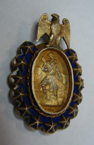 USA Sons of the Revolution 1883 Medal: USA Sons of the Revolution 1883 Medal surrounded with blue enameling inscribed on back - James Watson Gerard IV