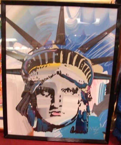 Peter Max Liberty Ltd. Ed. Print Framed: Framed under glass Peter Max serigraph Liberty #114/300; 34" x 42". COA & Statement of Replacement Cost from Hanson Art Galleries. Professional Shipping only.