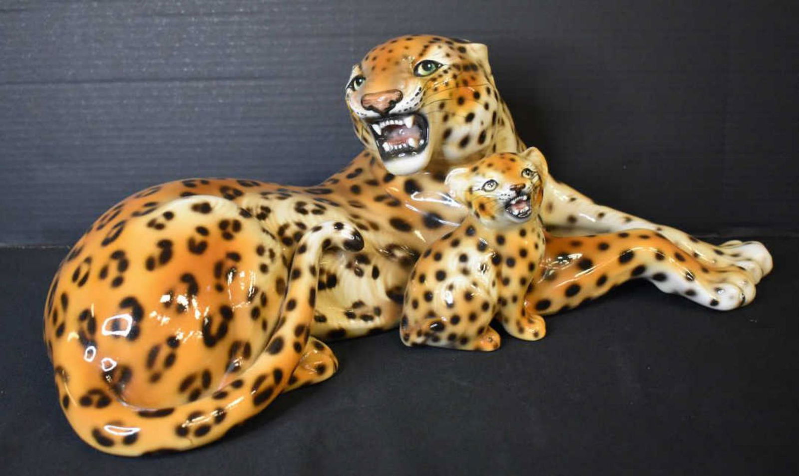 Ceramic Ronzan Signed Glazed Jaguar & Cub Figurine (1 of 5)