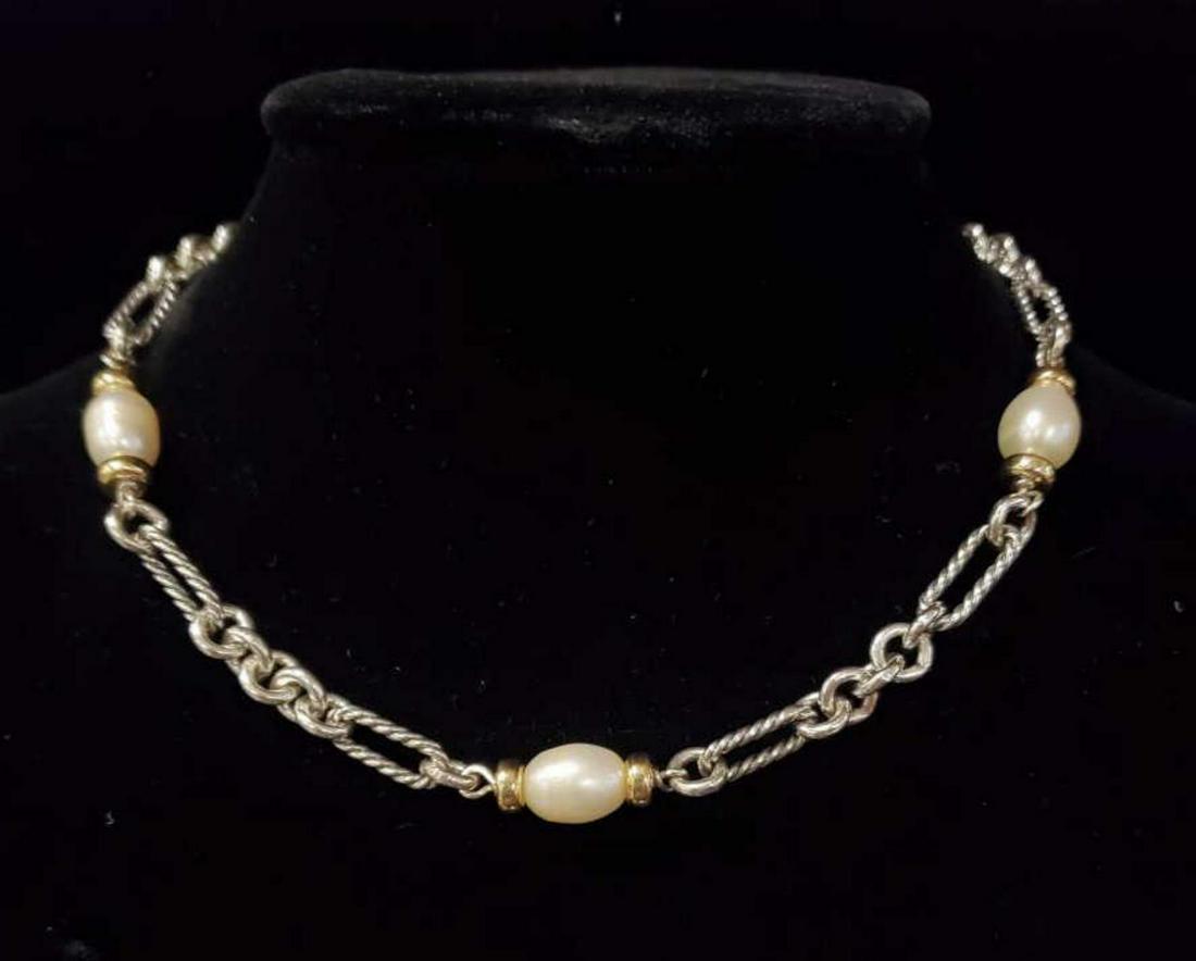 David Yurman sterling and 18kt pearl necklace (1 of 4)