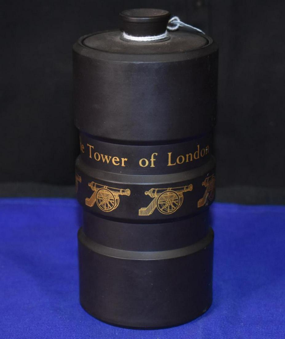 Wedgwood Black Basalt Tower of London: Wedgwood Black Basalt 5 1/2" covered jar Tower of London ca 1966