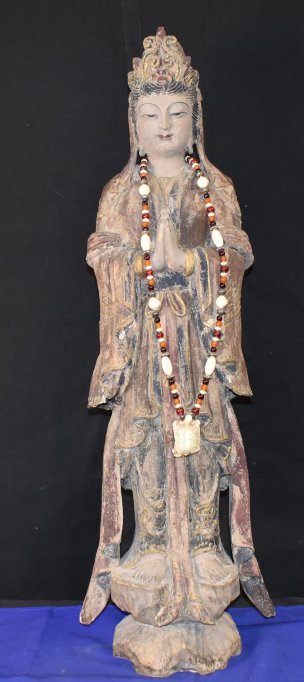 Large Wood Carved  Religious Asian Woman Figurine (1 of 6)