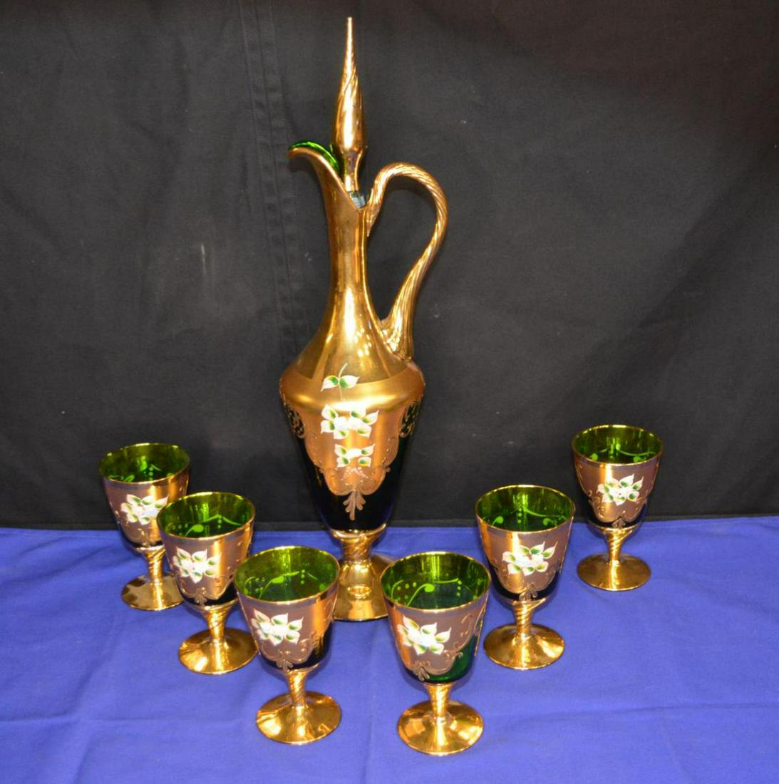 Salviati Italian Murano Green 24kt Gilded Decanter (1 of 9)