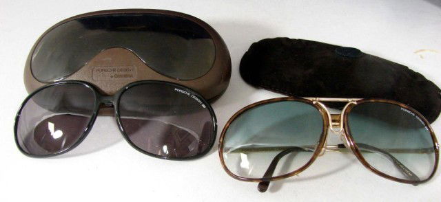 Porsche Carrera Aviator sunglasses w/2nd pair: Porsche Carrera Aviator Sunglasses - bluish gray gradient lens tortoise shell frame; 2nd pair w/gray lens, black frame, interchangeable, & orig. case; Model 5631 40 65-12 Large; we see no signs of wea
