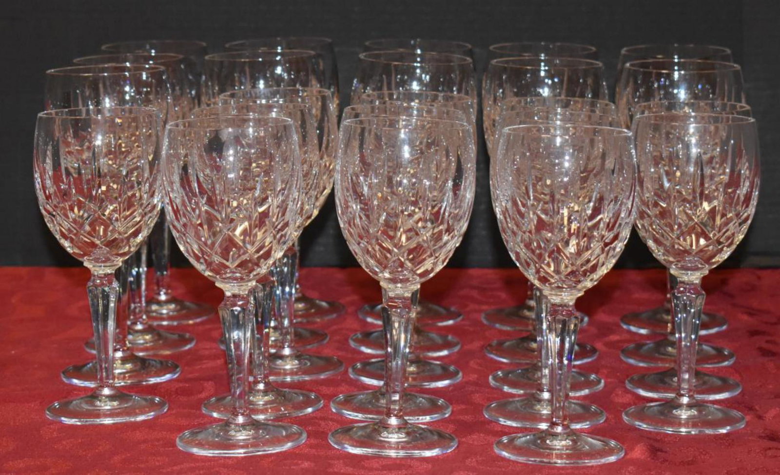 Group Of Gorham Crystal Wine Glass: Group Of Gorham Crystal Wine Glass. Total of 11 red and 12 white wine glasses in the group. Lady Anne by Gorham Crystal. Measures between 7-7 7/8" in height. Blown glass. Crafted in West Germany. Glas