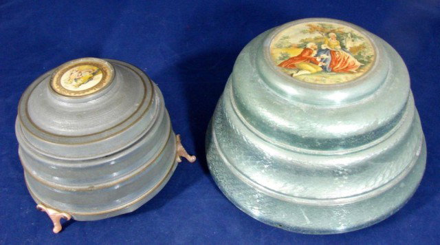Bonbon Music Box & Musical Powder Box: Vintage Bonbon music box, plays Easter Parade, glass insert, and a musical powder box.