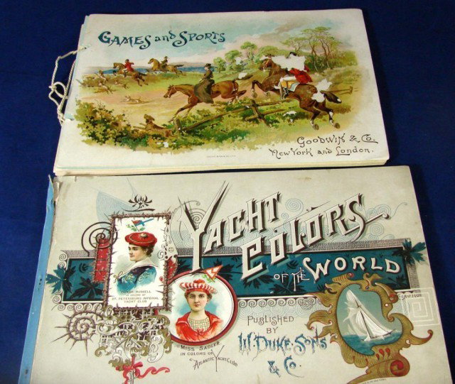 Yacht Colors of the World Litho. Booklet c1883 ++: Yacht Colors of the World Lithograph Booklet c1883, pub. by W. Duke & Sons, featuring popular actresses in costumes inspired by colors of American, British & Continental yacht club flags; 10" x 7" & G