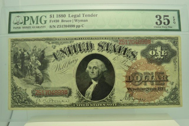 1880 $1 Legal Tender FR#30 PMG Choice VF35 EPQ: 1880 $1 Legal Tender FR#30 Bruce/Wyman S/N Z51704899 PMG Choice VF35 EPQ