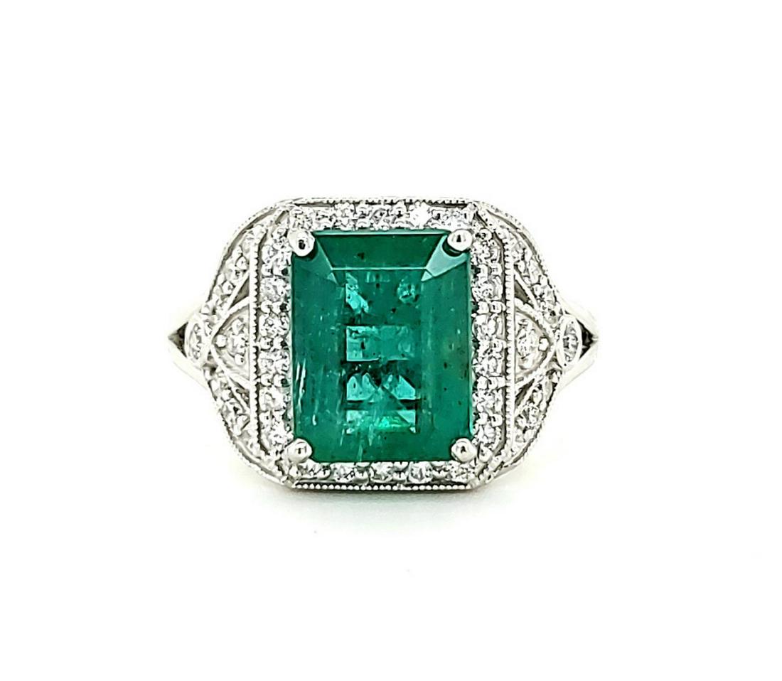 Platinum emerald and diamond ring (1 of 7)