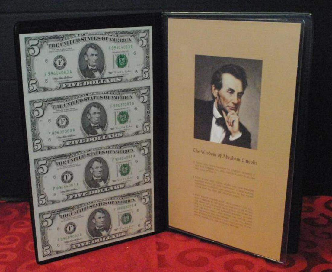 Uncut Sheet of (4) $5 Bills (1 of 2)