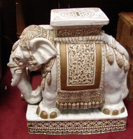 Ceramic Elephant Garden Seat fr Thailand: Ceramic Elephant Garden Seat purchased in Thailand, quite heavy, 21"h x 24" long, no chips.