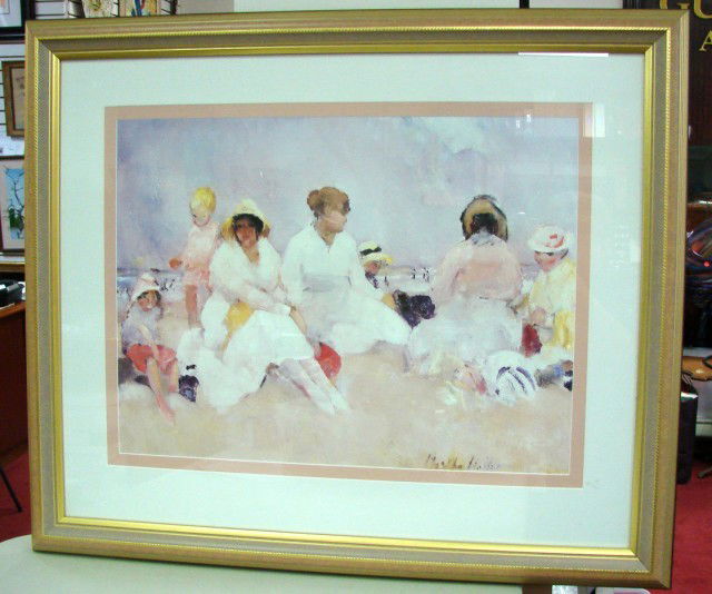 Framed Print "At The Beach" Martha Walter: Beautifully Framed 7 Matted Print (under glass) "At The Beach" Martha Walter, purchased at Ethan Allen.