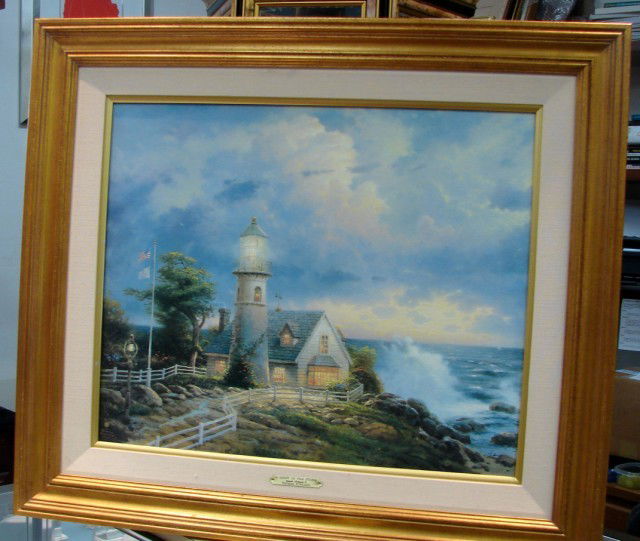 Framed Thomas Kinkade "Light in the Storm" G/P 759: Framed & Matted Thomas Kinkade "Light in the Storm", 29" x 33" (framed size) #759/990 G/P - Gallery Proof - on Canvas - with a Certificiate of Limitation & Authorship from Lightpost Publishing.