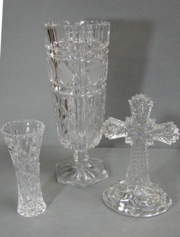 Crystal Vase, 12", Bud Vase & Lenox Cross: Crystal Vase, 12" tall, Crystal Bud Vase & Lenox Crystal Cross; no chips or cracks.