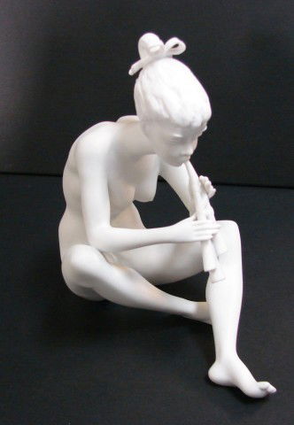 Kaiser Porcelain - Nude Girl with a Flute: Kaiser Porcelain - Nude Girl with a Flute, approx. 7 1/2" high; no chips or cracks.