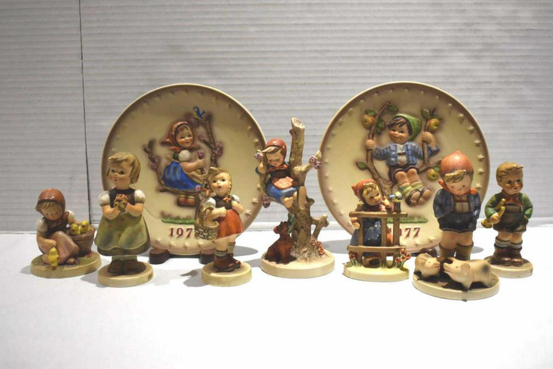 Group Of Hummels: Group Of Hummels. Total of 7 Hummels in the group. Sizes range from 3 1/2"-6" in height. Consists of Little Shopper. For Mother. Young Girl With Chickens. Trumpet Boy. Signs Of Spring. Farm Boy. Out O