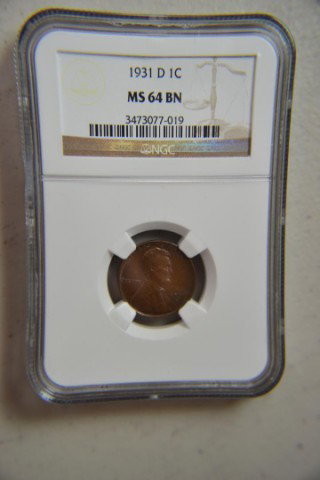 1931-D 1c Lincoln Cent NGC MS64 BN: 1931-D 1c Lincoln Cent NGC MS64 Brown
