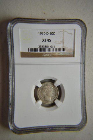 1910-D Barber Dime NGC XF45: 1910-D Barber Dime NGC Extra Fine 45
