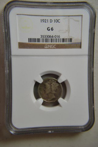 1921-D 10c Mercury Dime NGC G6: 1921-D 10c Mercury Dime NGC Good 6