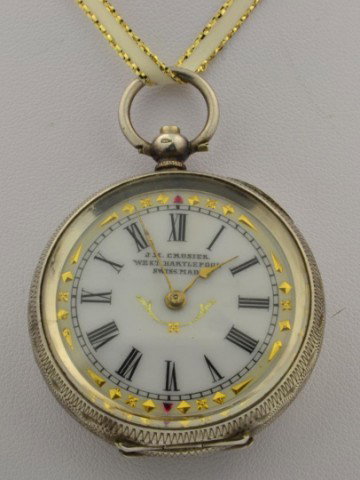 Sterling Swiss Pocket Watch J.M. Crosier: Vintage Sterling Swiss Pocket Watch J.M. Crosier, key wind.